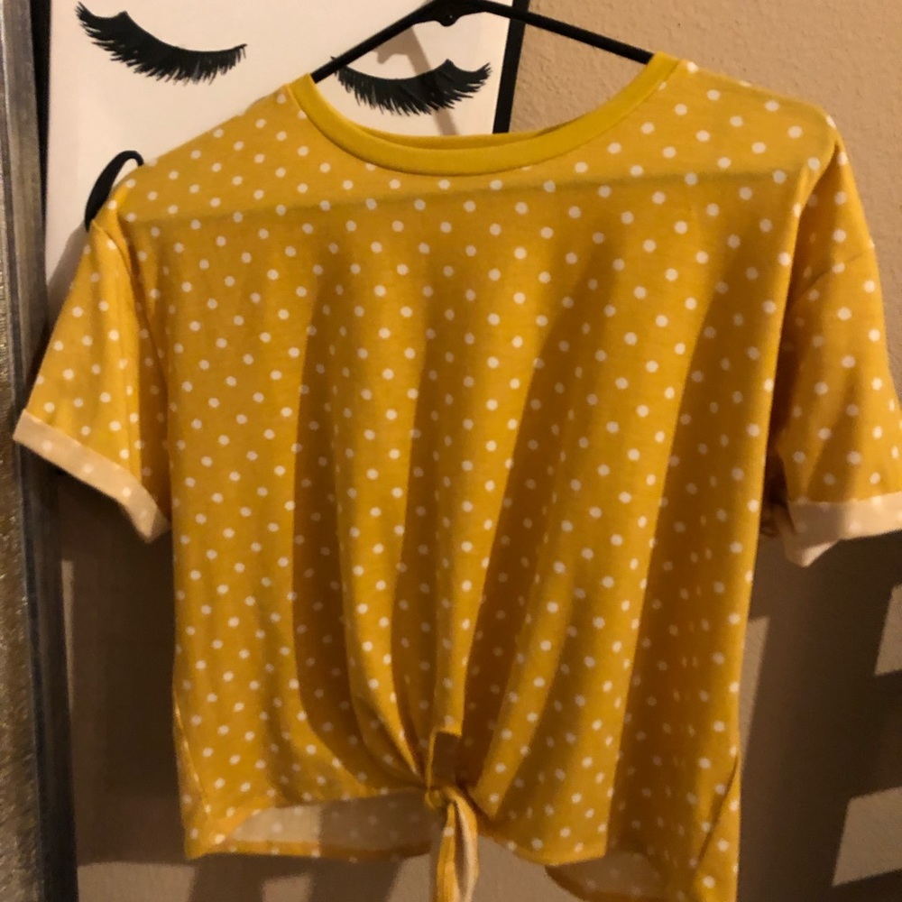 Yellow crop top with white dots